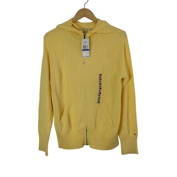 Tommy‎ Hilfiger Womens Full Zip Hooded Sweater Butter Yellow Pockets New 2002 - Picture 1 of 7